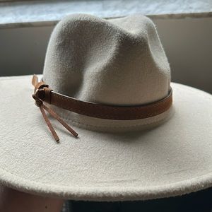 Beige Hat with leather trim